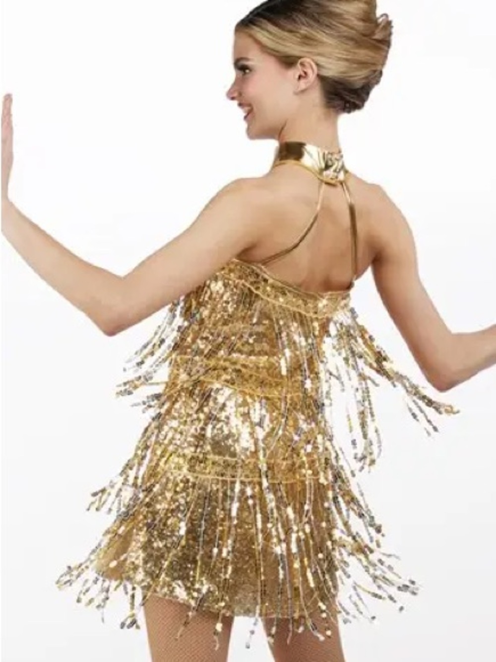 Women’s Weissman Gold And Silver Dance Costume Size XL Sequins Halter Style - Picture 2 of 10
